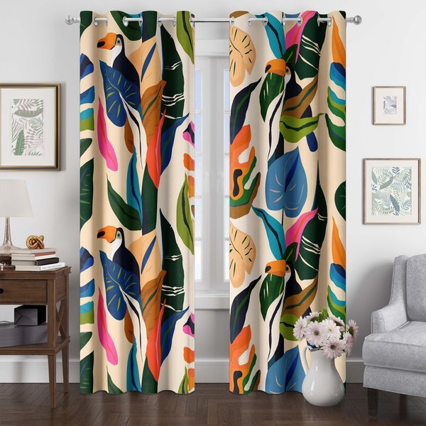 ZasłOna ZaciemniająCa Mid Century Boho Termiczna ZasłOna PrywatnośCi Sypialnia Kuchnia Salon Wysokie ZasłOny ZaciemniająCe W55 X H120Cm X 2&Grommet Top-image