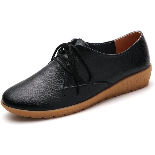 Nuevos Zapatos Planos De Cuero Genuino Para Mujer Para Primavera Estilo Coreano Estudiante Casual VersáTiles Zapatos Blancos Para Mujer Talla Grande Zapatos De Cuero 40 Black-image
