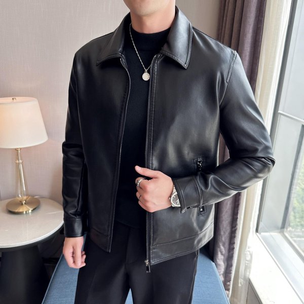 MęSka Kurtka SkóRzana Jesień Nowa Moda Pu Przystojna GóRa Casual Slim Kurtka SkóRzana Wiosna I Jesień 3XL Black-image