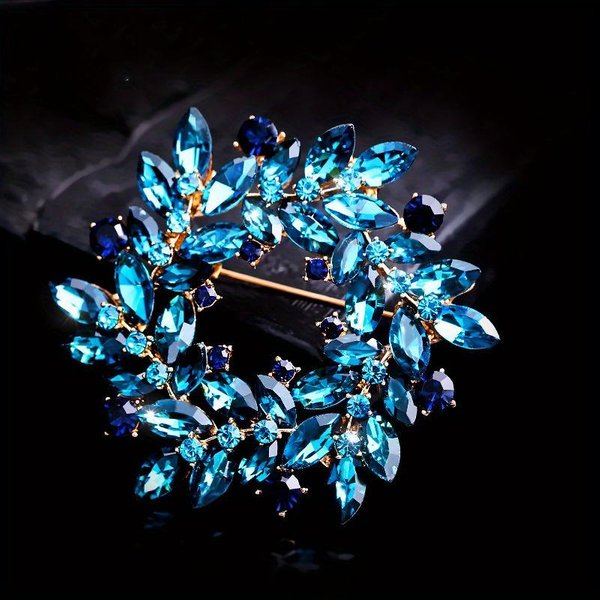 Exquisitas Elegantes Broches Insignias De Guirnalda De Cristal Para Mujeres NiñAs Moda Lujo Brillante PedreríA Boutique Pines Redondos Broches Blue-image