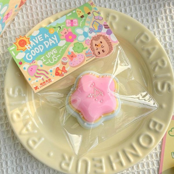 Uroczy Ciasteczko W KształCie Gwiazdki Squishy, RóżOwa UśMiechnięTa Zabawka Do śCiskania O Powolnym Odbiciu, Fidget Do łAgodzenia Stresu Dla Wszystkich Grup Wiekowych United States-image