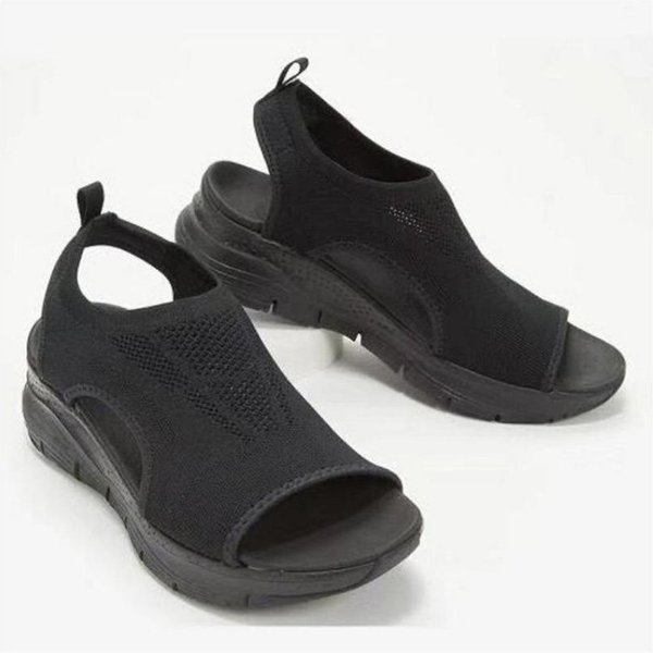 Zapatos De Verano Para Mujer Nuevos Sandalias De Plataforma Fish Mesh Transpirables Sandalias De CuñA Con Punta Abierta Para Mujer Zapatos Casuales Ligeros Para SeñOras 43 Negro-image