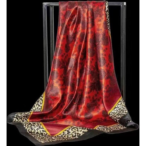 Temperament Jedwabny Szal Damski, Nowy Jedwabny Szal Cienka Sekcja, 90Cm Modny ŻAkardowy Zielony Szal Jedwabny Z Nadrukiem Lamparta Brown-image