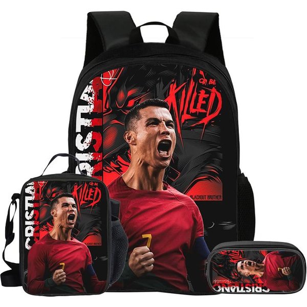 Ronaldo Zestaw 3 Szt. Plecak Szkolny Plecak Gwiazdy PiłKi NożNej PióRniki CR Plecak Z Torbą Na Lunch Plecak Najlepszy Prezent-image