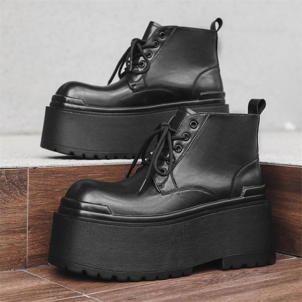 Botas De Plataforma De 10 Cm Para Hombre Nuevo Estilo BritáNico Botas De Trabajo Vintage Botines Impermeables Suela Gruesa Moda Casual Zapatos Para Exteriores 38 Negro-image