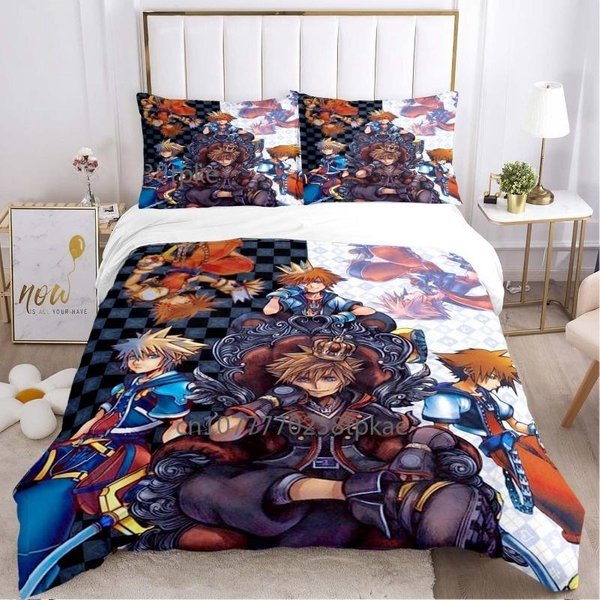 Juego De Cama Con Estampado 3D De Moda Anime Juego Kingdom Heart Individual Twin Completo Queen King Size Juego De Cama Adulto NiñO Dormitorio Funda NóRdica Sets EU Twin 135X200Cm Gray-image
