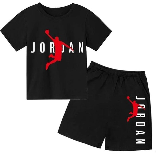 Conjunto De 2 Piezas De Camiseta De Manga Corta Con Estampado De Letras De Marca Para NiñOs + Pantalones Cortos Para NiñOs Y NiñAs, Conjunto Casual De Moda 150 Black-image
