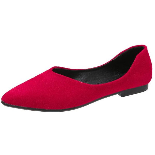 Damskie PłAskie Buty Ze Szpiczastym Noskiem Jednokolorowe Wsuwane Buty Casualowe OddychająCe Baleriny Damskie PłAskie Buty Mokasyny 43 Czerwony-image