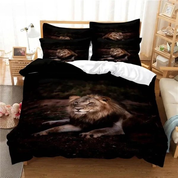 PośCiel Z Lwem Zestaw Poszewek Na KołDrę PośCiel 3D Druk Cyfrowy PośCiel BawełNiana Rozmiar Queen Zestaw PośCieli Modny Design EU Single(135X200Cm)-image