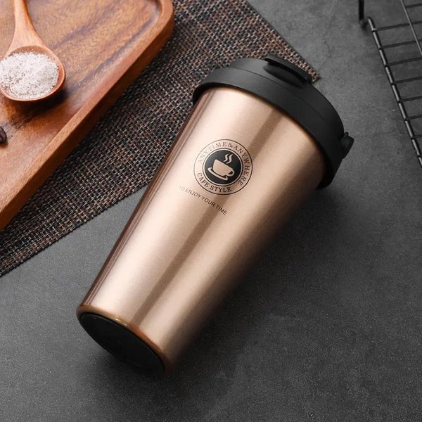 500Ml Izolowany Kubek PodróżNy Do Kawy Z PodwóJnymi ŚCiankami, Szczelny Termos, PróżNiowy Kubek Termiczny Ze Stali Nierdzewnej Do Herbaty Z Pokrywką I Uchwytem 500Ml-image