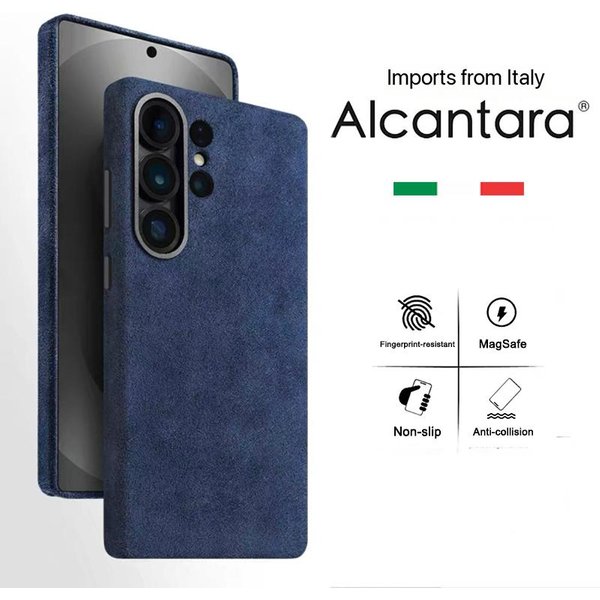 100% WłOchy SkóRa Alcantara Magnetyczne Etui Do Samsung Galaxy S26 Ultra Plus S26+ Z Magsafe Super Luksusowe Tylne Pokrowiec Real Alcantara&For Galaxy S26 Niebieski-image