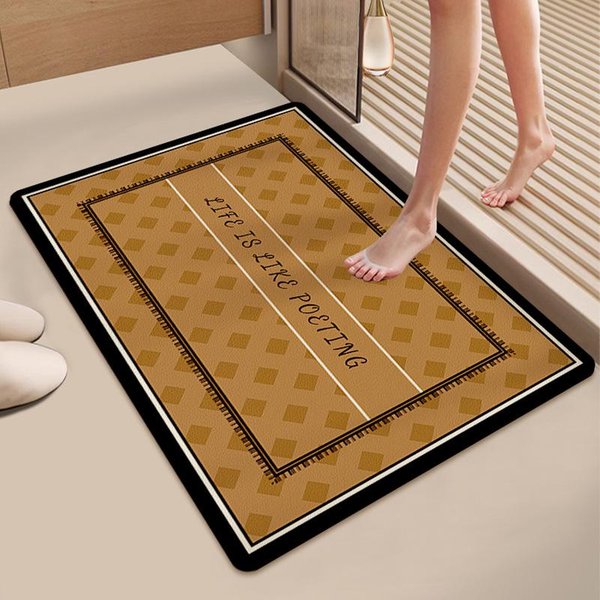 Mata PodłOgowa Do łAzienki ChłOnna PodkłAdka Z Ziemi Okrzemkowej Mata Pod Drzwi Do łAzienki AntypośLizgowa Mata Pod Stopy Mata Drzwiowa Toaleta Ekskluzywna Retro 40 * 60CM Brown-image
