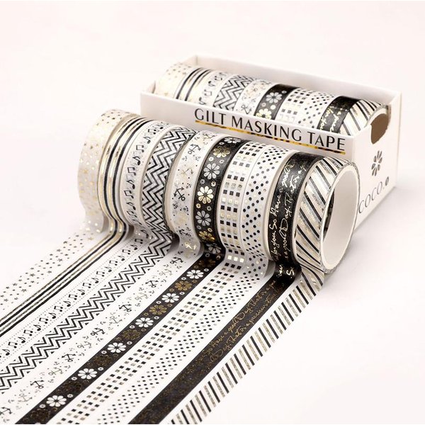 10 Rolek TaśMy Washi Stars Dekoracyjna TaśMa KlejąCa ArtykułY Szkolne ZłOta Folia Scrapbooking Kawaii ArtykułY Papiernicze TaśMa MaskująCa-image