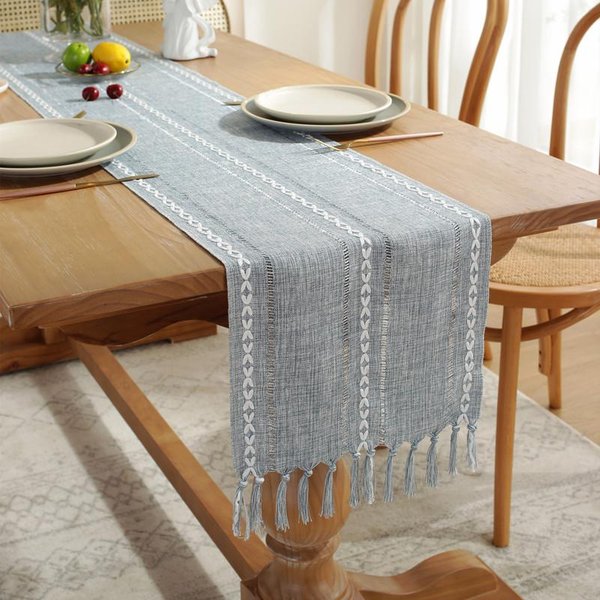 Camino De Mesa De AlgodóN Y Lino Verde Salvia, Caminos De Mesa Macramé Estilo RúStico Para DecoracióN De Mesa De Comedor, Boda, Fiesta Y DecoracióN De CóModa 35X160M-image