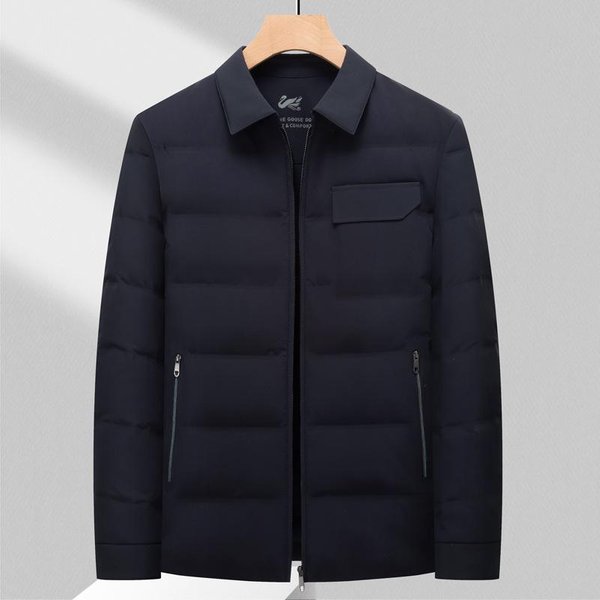 Chaqueta De PlumóN Ligero Para Hombre OtoñO E Invierno Chaqueta Business Casual Papá Solapa Camisa PlumóN 4XL Black-image