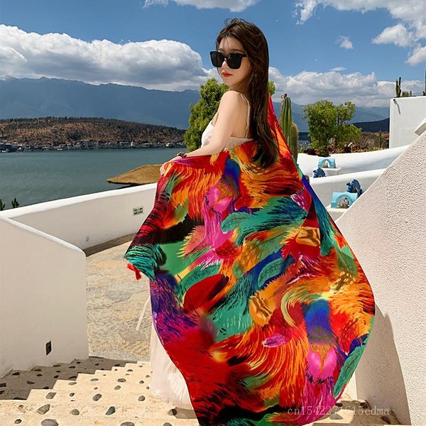 Bufanda De Playa Para Mujer De Moda Bohemia Flor Verano Hiyab Chales Y Mantones Femenino Foulard Echarpe DiseñAdor Pashmina Bandana Black-image