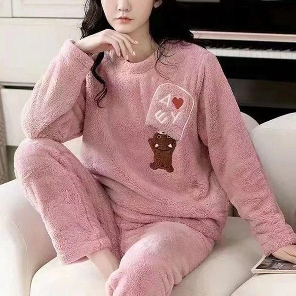 Conjunto De Pijama Suave Con Bonitos Pantalones De Dibujos Animados Para Mujer, Pijama Grueso Y CáLido De Forro Polar, Ropa De Dormir De Invierno Para El Hogar, Pijama Para Mujer 2XL-image