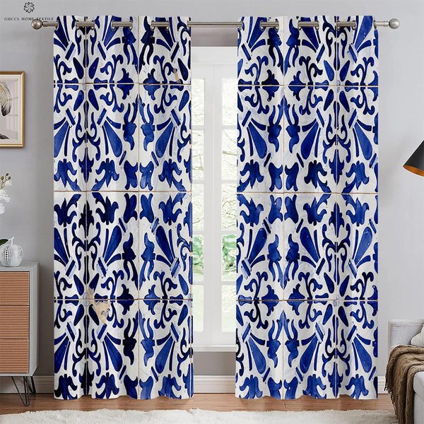 Bohemskie ZasłOny Z Nadrukiem W Kratę, ZasłOny Dekoracyjne, Styl Retro, Odpowiednie Do Sypialni, Salonu, Kuchni, Gabinetu W50Xh160(Cm)X2Pcs&Grommet Top-image