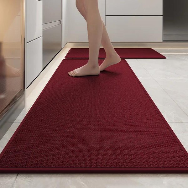 Lniany Dywanik Kuchenny Absorbuje Wodę I Olej AntypośLizgowy I Odporny Na ŚCieranie DłUgi Dywanik PodłOgowy Nie Do Prania ŚCieralny Odporny Na Plamy 45X70Cm (1Pcs) Czerwony-image