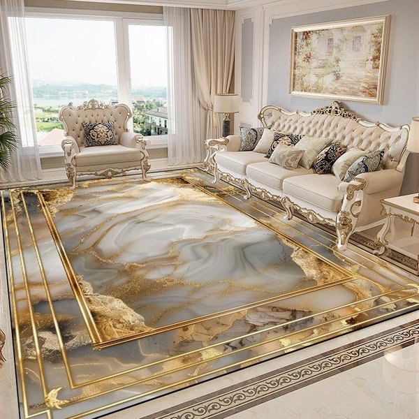 Luksusowe ZłOte Dywany Do Salonu W Stylu Marmuru Dekoracja Europejska Dywaniki Pod Sofę AntypośLizgowe Do Sypialni Zmywalne MięKkie Maty PodłOgowe 60X90Cm-image