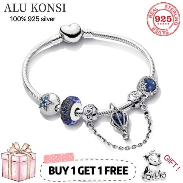 Pulsera De Plata De Ley 925 AutéNtica Con Forma De Estrella, Cadena De Serpiente, Compatible Con Dijes Originales Para Mujer, JoyeríA Diy. 21Cm-image