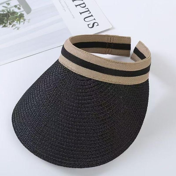 Sombrero De Paja Plegable Para Mujer - Primavera/Verano Ala Ancha ProteccióN Solar, Estilo Playa Y Sombrilla 55-62 Gray-image