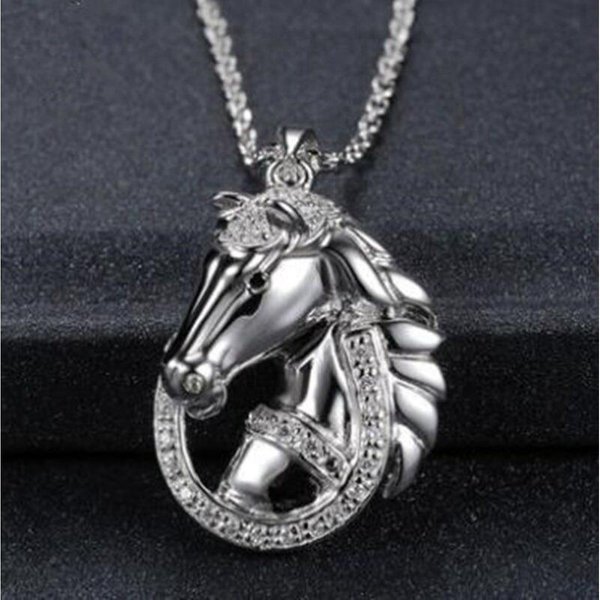 Nowy GorąCy SprzedająCy Modny MęSki Spersonalizowany Kreatywny Design Modny Naszyjnik Z Zawieszką Diamentowy Koń Gray-image
