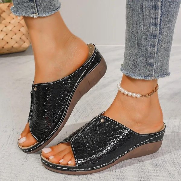 Zapatos Para Mujer, Gran Oferta, Zapatillas De Talla Grande Para Mujer, Zapatillas Casuales De Diario, CuñAs Para Mujer, Zapatos De Exterior Con Punta Abierta Para Mujer 43 Negro-image