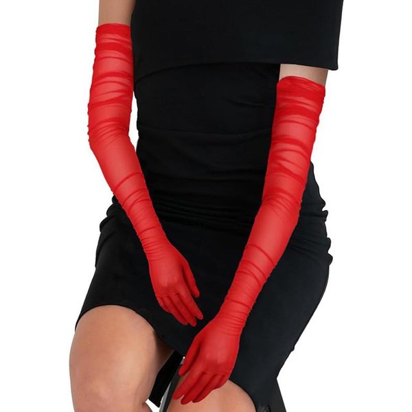Guantes Largos Extra De 70 Cm Sexy Para Mujer Transparentes De Malla EláStica Tul SóLido Guantes De ÓPera Disfraz De Halloween Cosplay Fiesta Guantes De Baile One Size Black-image