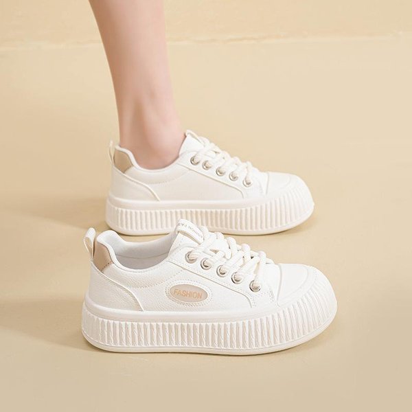 Primavera Nuevos Zapatos Blancos De Cuero VersáTiles Suelas Gruesas Muestran Alto Zapatos Casuales De Estudiante Zapatos Deportivos Zapatos Biscuit De Mujer 39-image