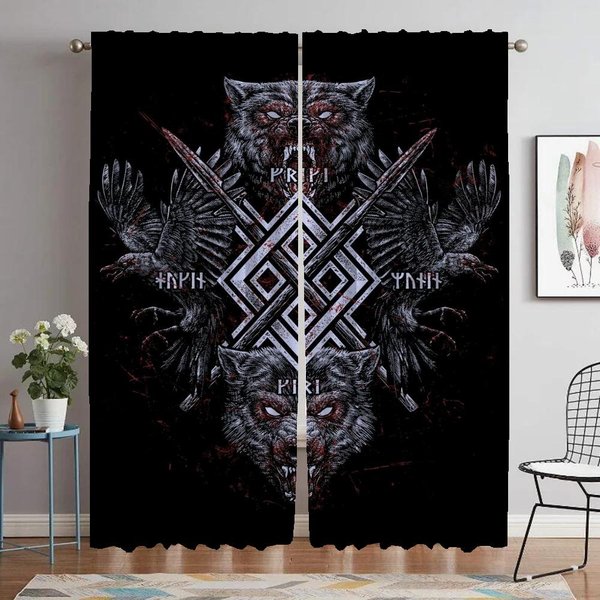 Wikingowie Kruki Odyna Muninn Domowe ZasłOny WnęTrza 2 Panele Pokrowce ZasłOny Do Salonu ZasłOna DzieląCa Przezroczysta Do Sypialni W86Xh137Cmx2Pcs-Cl-image