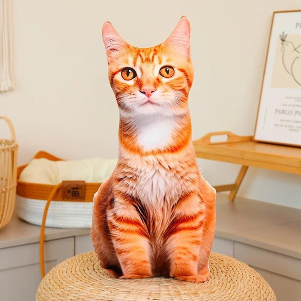 Juguete De Peluche De Gato 3D Realista MuñEco De Animal Suave Relleno Almohada De SueñO De SimulacióN CojíN De Sofá DecoracióN Del Hogar De Dibujos Animados Regalo 48Cm-image
