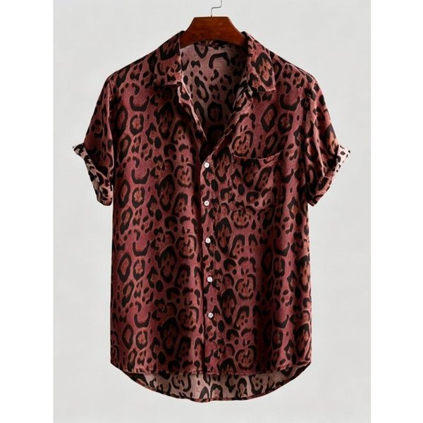 Camisa De Verano Para Hombre Con Estampado De Leopardo Azul, Manga Corta, Bolsillo, Solapa, Botones, CáRdigan, Camisa De Playa Casual Para Vacaciones En La Playa L Black-image
