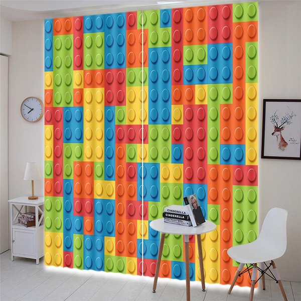 KreskóWkowe Klocki Kostka Kolorowe DziecięCe ZasłOny Dekoracja Okna Do Sypialni Biura Kuchni Salonu Dekoracja Domu Dekoracja Pokoju 2Szt. W50 X H130(Cm)X2&Grommet Top-image