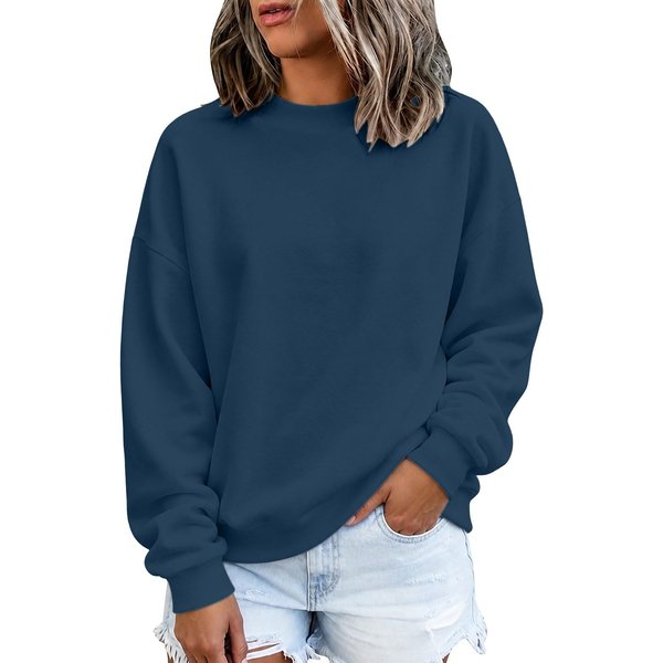 Sudadera De Manga Larga Para Mujer Con Cuello Redondo De Color, Corte Holgado, Suave, CóModa, Informal, Para Uso Diario Xxxl-image