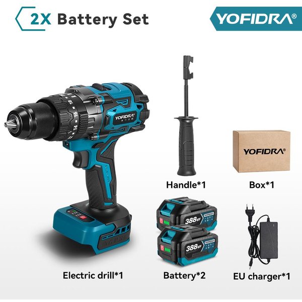 Yofidra 900N.M Bezszczotkowa Wiertarka Udarowa Elektryczna 20+3 Moment Obrotowy 13Mm Akumulatorowe NarzęDzie WkręTarka/Wiertarka Dla Akumulatora Makita 18V Pin 2 Battery-image
