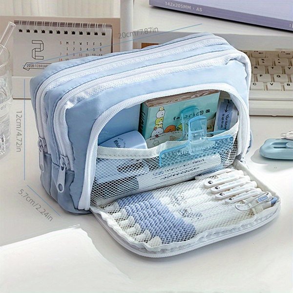 Estuche De LáPices Multicapa Gran Capacidad Kawaii Caja Para BolíGrafos PortabolíGrafos Lindo Para Estudiantes Suministros De PapeleríA Para La Vuelta Al Cole Azul-image