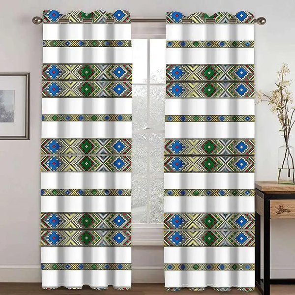 Cortinas Tradicionales EtíOpes Y Eritreas Para Juego De Sala De Estar DiseñO Tilet Tejido De PoliéSter De Alta Calidad Cortinas 50W130H(Cm)X2Pcs&Grommet Top-image