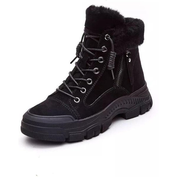 Nuevos Zapatos De Invierno Para Mujer Botas De Nieve Suela Gruesa Felpa CáLida Zapatos Para Invierno FríO Botines De Cuero Genuino Para Mujer 35 Negro-image