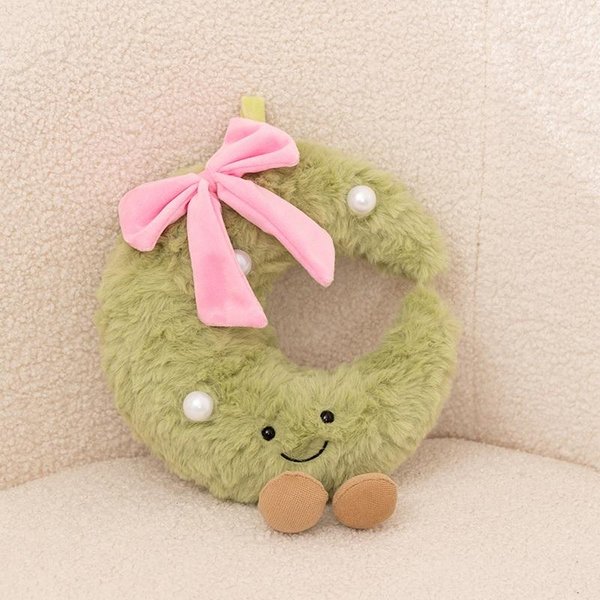 Juguete De Peluche Corona Verde Dulce Relleno Humanoide Sonriente Pajarita Rosa Peluche Kawaii DecoracióN Del Hogar Regalo De Navidad-image