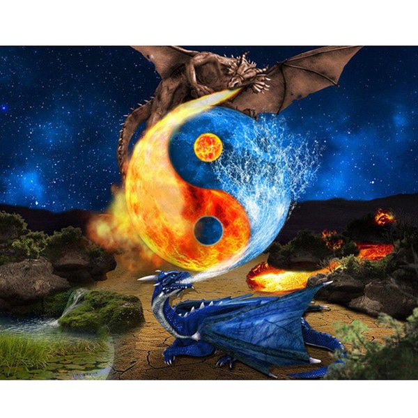 Haft Diamentowy Taiji Smok 5D Obraz Diamentowy DIY PełNe Obrazy Mozaikowe WystróJ Domu 20X30CM Blue-image