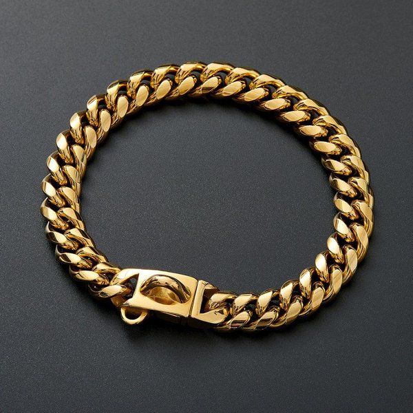 Collar De Acero Inoxidable Resistente Para Perros Con Hebilla De Seguridad, Cadena De Eslabones Cubanos De 15 Mm, Collar De Entrenamiento Para Perros, Collar Para Pasear Perros 16Inch (41Cm) Oro-image