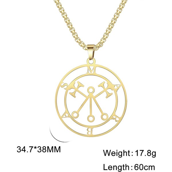 Mitologiczny Sigil Bogini Lilith Naszyjniki Stal Nierdzewna Pieczęć Demona Marbasa Wisiorek Naszyjnik Amulet Salomona BiżUteria Beige-image
