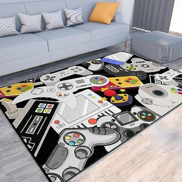 Dywanik Strefowy AntypośLizgowy Dla Gracza WzóR Kontrolera Do Gier Czarny Dywan Do Pokoju Gier Sypialni Salonu Mata PodłOgowa Wodoodporny ŁAtwy Do Czyszczenia 40X60CM-image