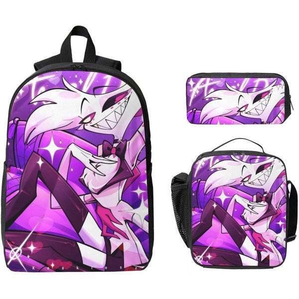 Alastor Vox Hazbins Hotels Plecak Dla Dzieci PudełKo Na Lunch PióRniki Dla ChłOpcóW Dziewczynek Plecaki Przedszkolne Kawaii Torba Szkolna Zestaw PlecakóW-image