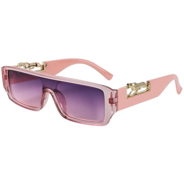 Gafas De Sol De Montura PequeñA De úLtima Moda, Con Montura Cuadrada Y Estampado De Cabeza De Leopardo MetáLica, Elegantes Gafas De Sol De Una Pieza Con Espejo Para Mujer Y Hombre.-image