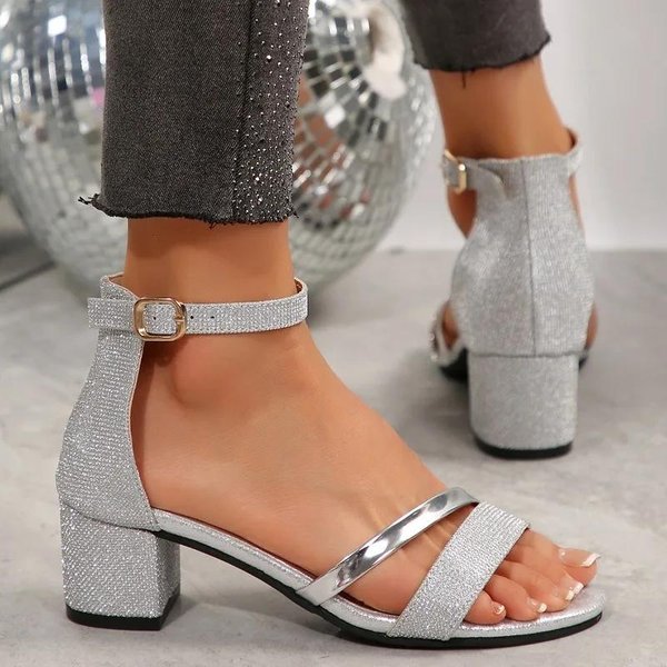 Zapatos Femeninos Cubre TacóN Sandalias De Mujer Talla Grande Sandalias De Vestir Mujer Correa Con Hebilla De Tobillo De Cristal Zapatos De TacóN Grueso Mujer 38-image