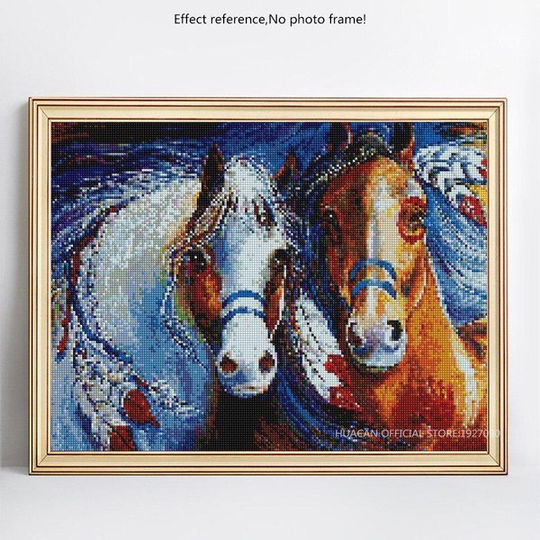 Pintura De Diamantes Redondos Completos Dos Caballos Punto De Cruz Resina 5D Bordado De Diamantes DIY 20X30CM-image