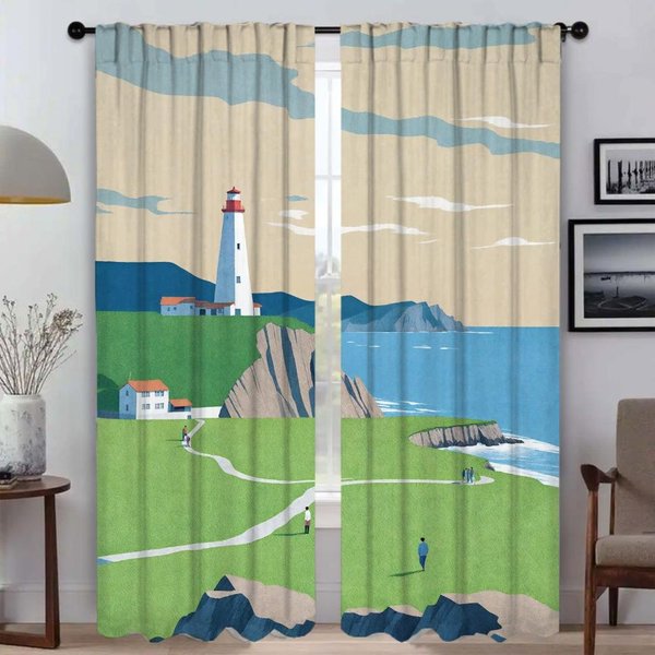 Cortinas De Interior Para El Hogar Pradera Verde Para Sala De Estar Cortina Tul Para Dormitorio Cortinas Antimosquitos 2 Piezas Estores Cocina W50Xh70Cmx2Pcs-Cl-image