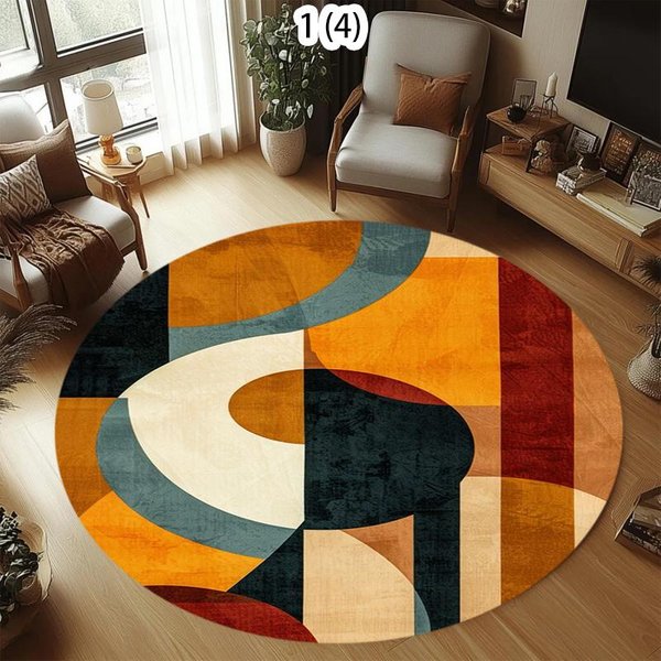 Retro Geometryczny OkrąGłY Dywan Boho Vintage WystróJ Domu Salon Sypialnia Dekoracja PodłOgi Mata MięKki AntypośLizgowy OkrąGłY Dywan 80X80Cm Orange-image
